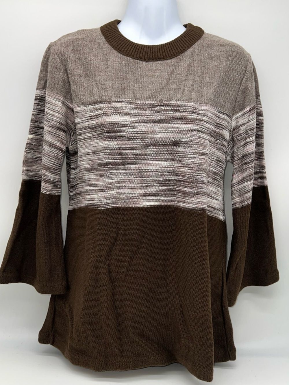 VTG Devon Vintage Crew Neck Long Sleeve Color-Block Tunic Sweater-Size M